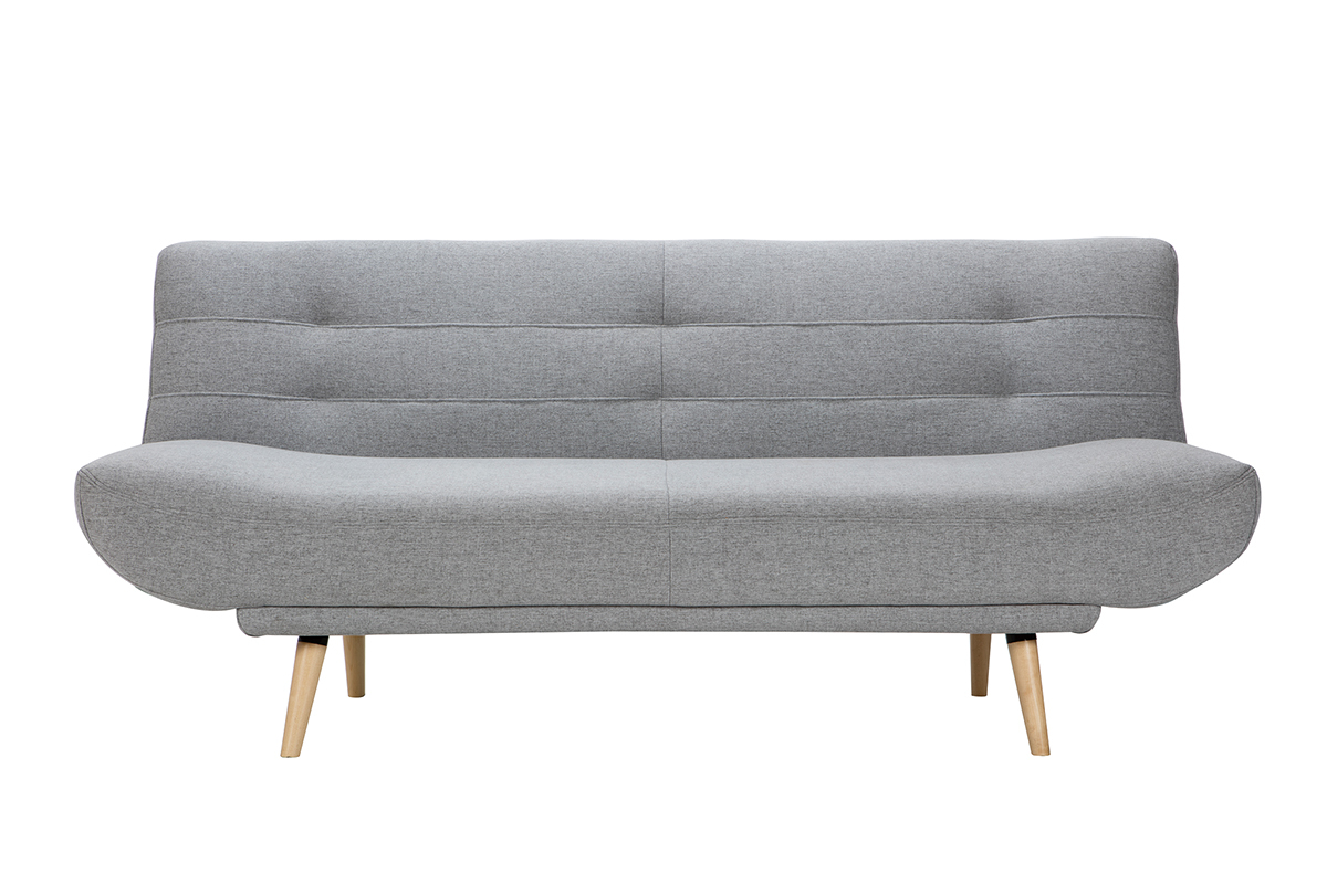 Divano letto scandinavo 3 posti tessuto grigio chiaro e legno FAGUO