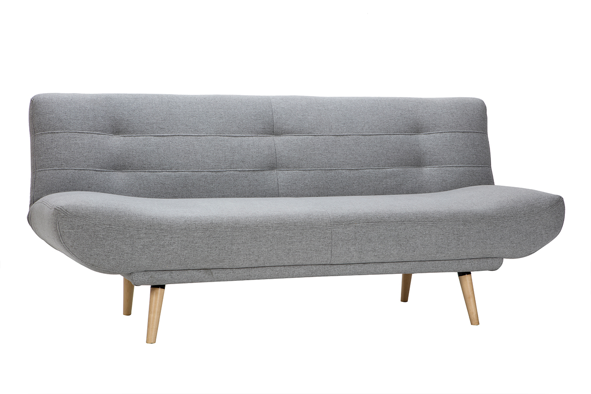 Divano letto scandinavo 3 posti tessuto grigio chiaro e legno FAGUO