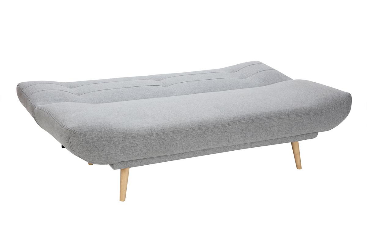 Divano letto scandinavo 3 posti tessuto grigio chiaro e legno FAGUO