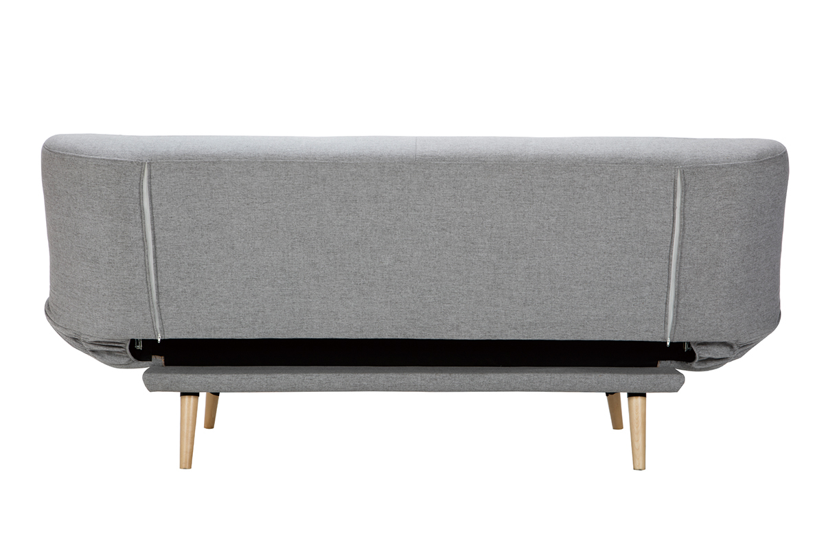 Divano letto scandinavo 3 posti tessuto grigio chiaro e legno FAGUO