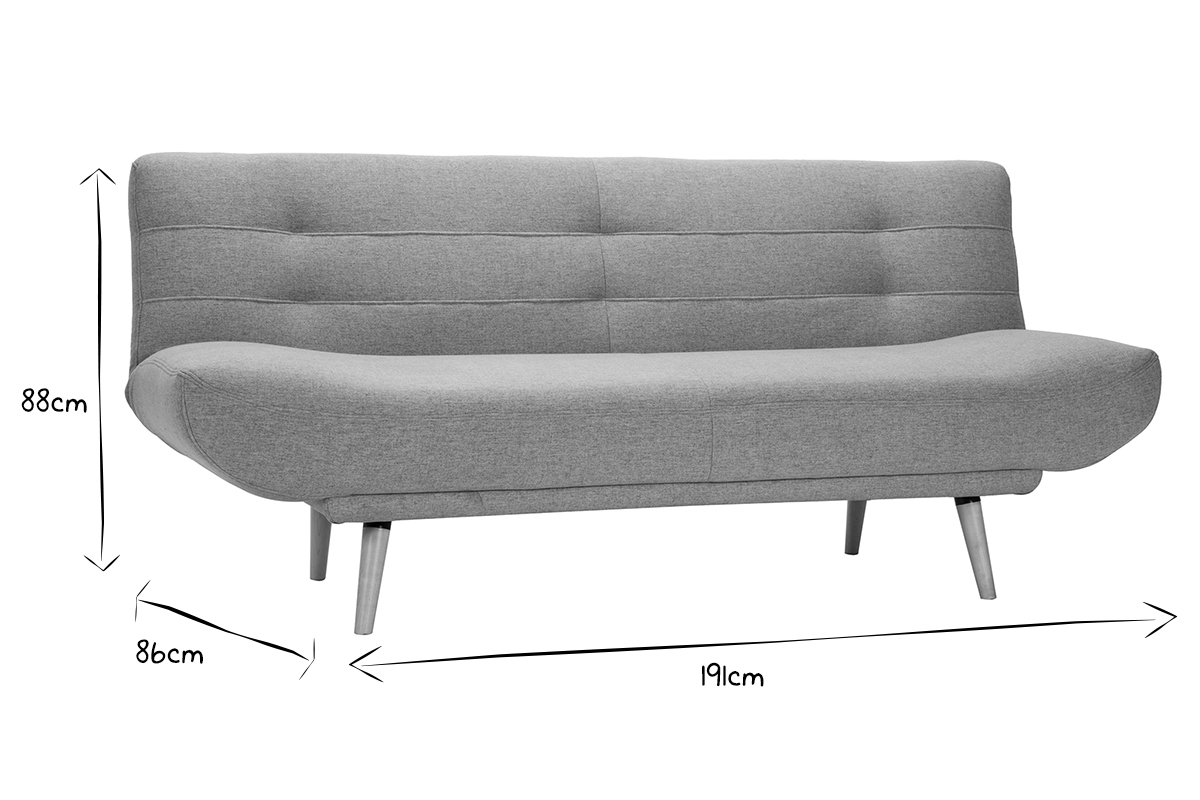 Divano letto scandinavo 3 posti tessuto grigio chiaro e legno FAGUO