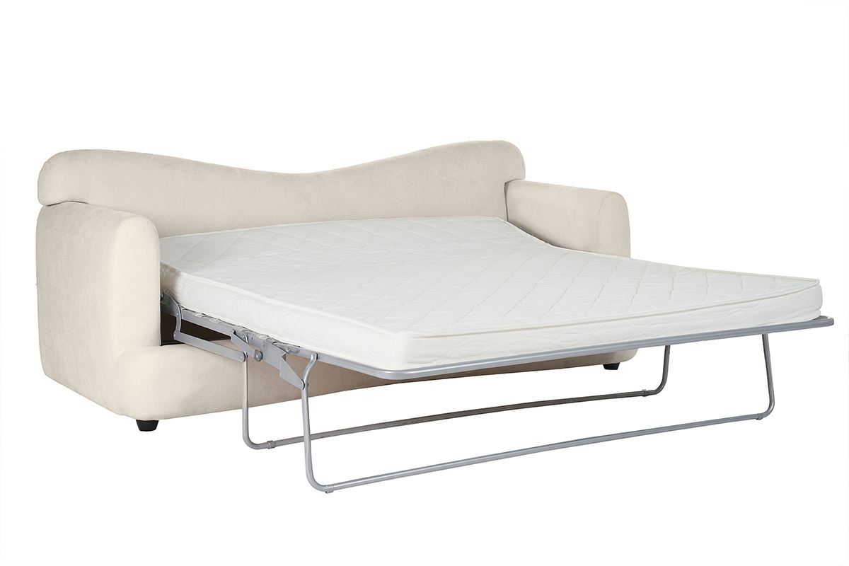 Divano letto sfoderabile 3-4 posti forma a fagiolo in tessuto effetto velluto beige chiaro SACHA