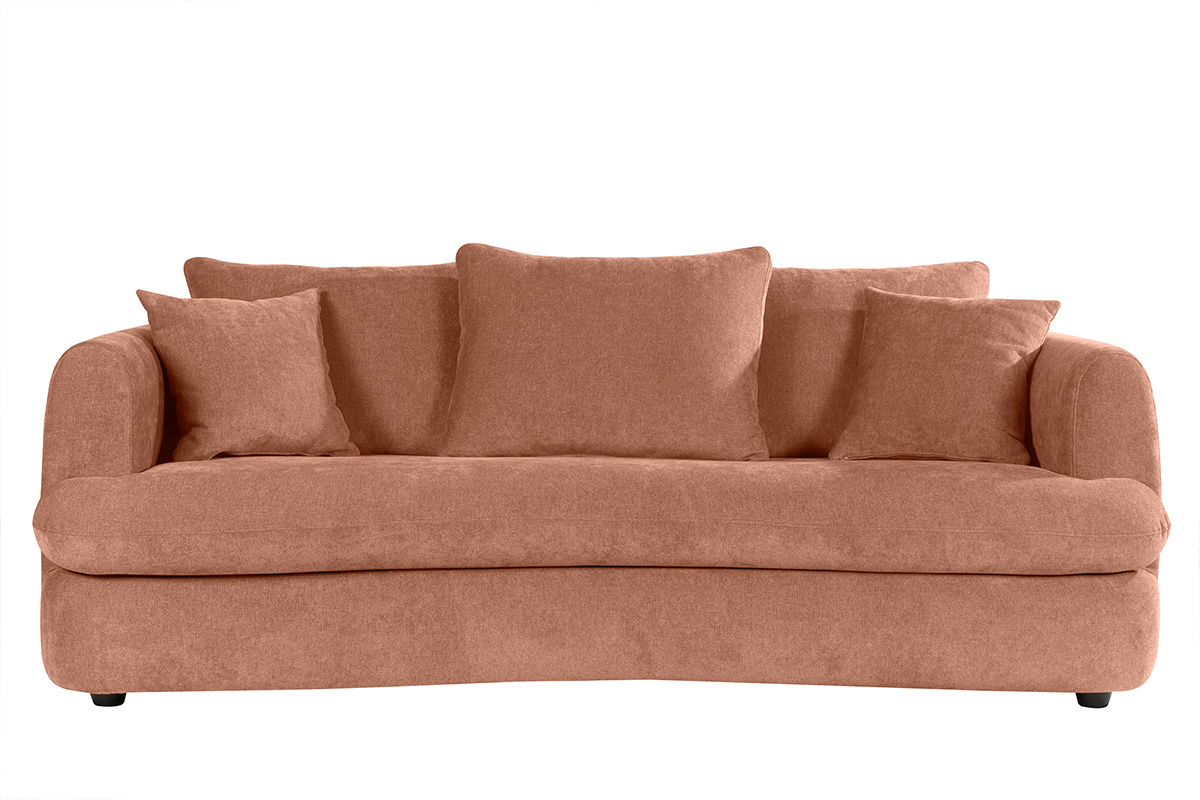 Divano letto sfoderabile 3-4 posti forma a fagiolo in tessuto effetto velluto color terracotta SACHA