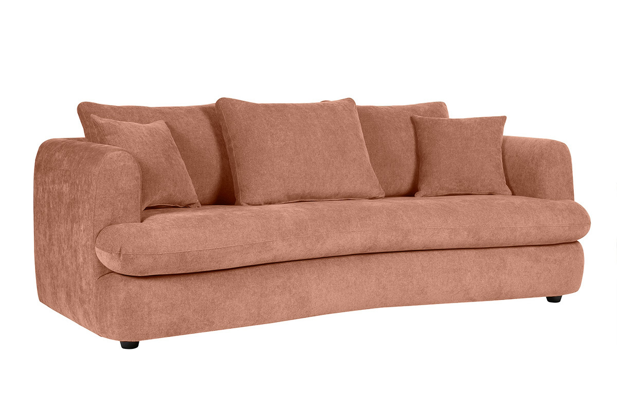 Divano letto sfoderabile 3-4 posti forma a fagiolo in tessuto effetto velluto color terracotta SACHA