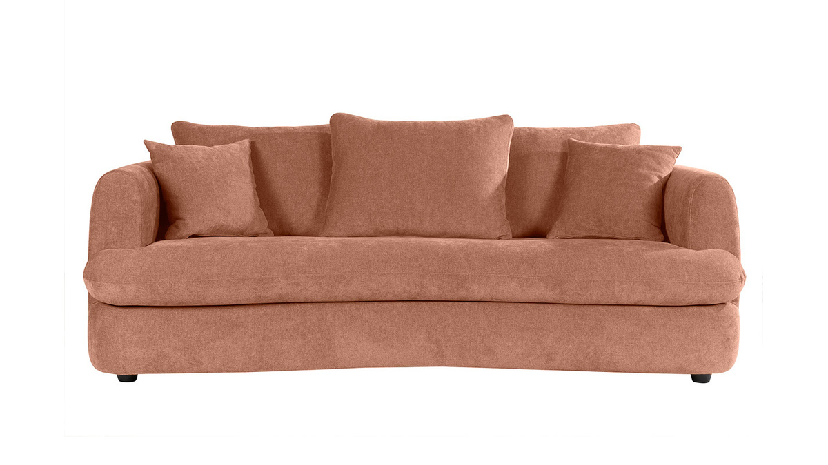 Divano letto sfoderabile 3-4 posti forma a fagiolo in tessuto effetto velluto color terracotta SACHA