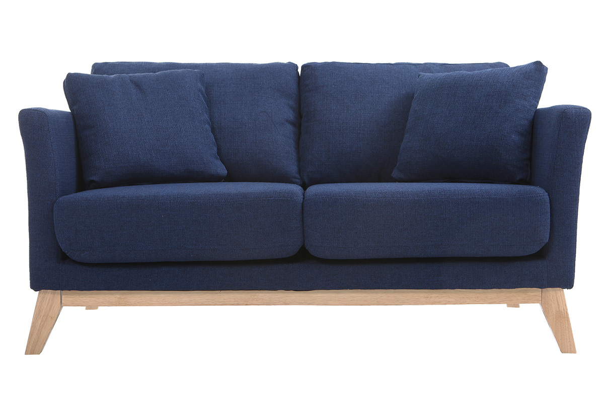 Divano scandinavo 2 posti blu scuro e piedi in legno chiaro OSLO