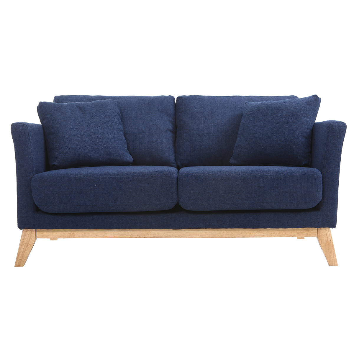 Divano scandinavo 2 posti blu scuro e piedi in legno chiaro OSLO