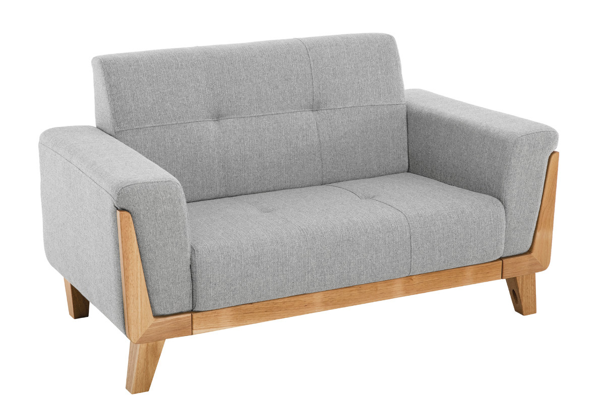 Divano scandinavo 2 posti grigio chiaro e base legno FJORD