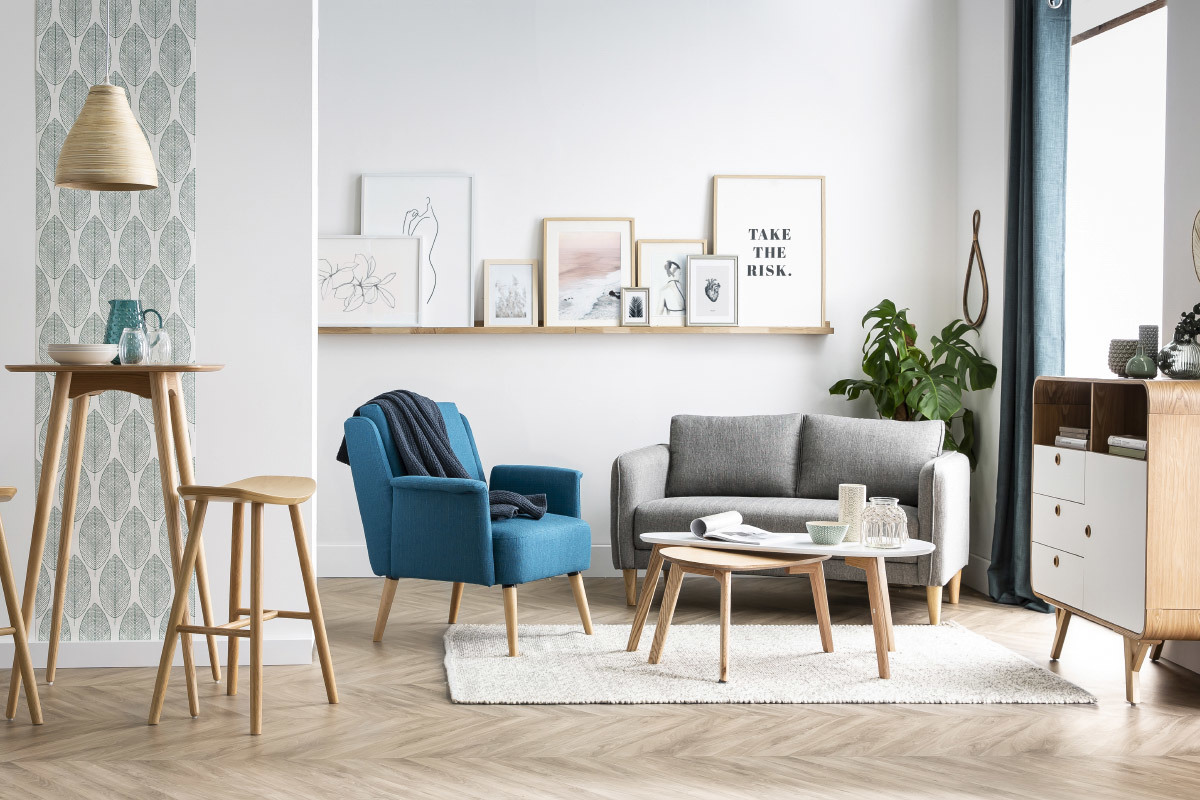 Divano scandinavo 2 posti grigio chiaro KURT