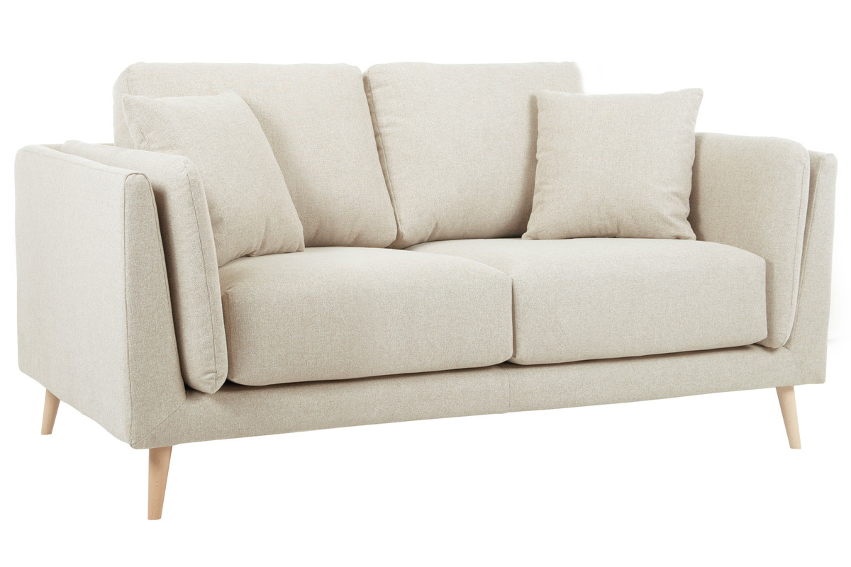 Divano scandinavo 2 posti in tessuto beige naturale e legno chiaro VOGUE