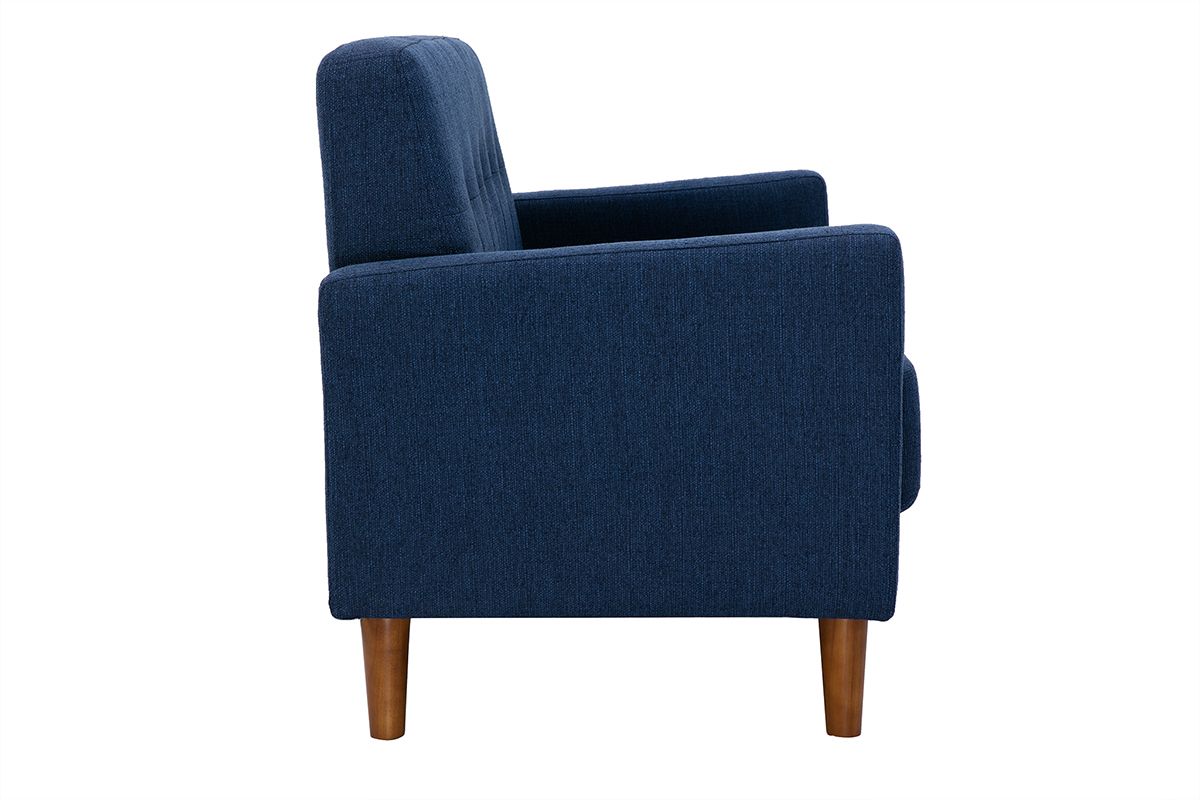 Divano scandinavo 2 posti in tessuto blu scuro e legno scuro MOON