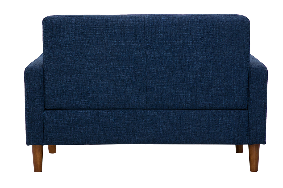 Divano scandinavo 2 posti in tessuto blu scuro e legno scuro MOON