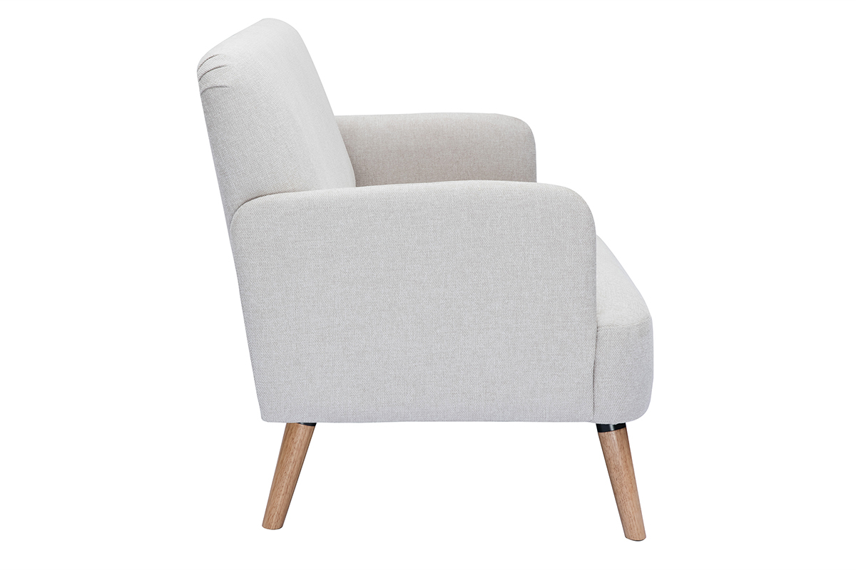 Divano scandinavo 2 posti in tessuto effetto velluto testurizzato beige e legno chiaro ISKO