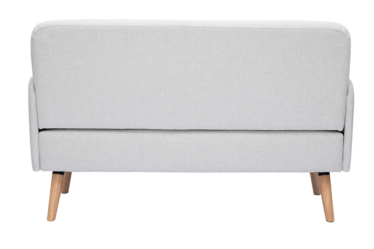 Divano scandinavo 2 posti in tessuto effetto velluto testurizzato beige e legno chiaro ISKO