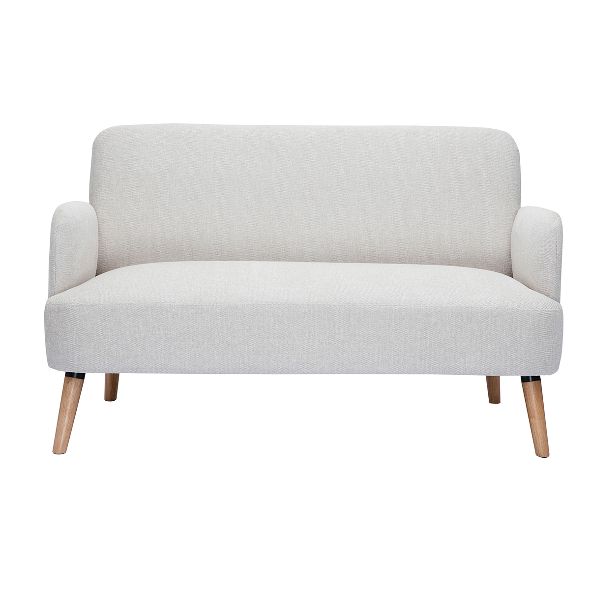 Divano scandinavo 2 posti in tessuto effetto velluto testurizzato beige e legno chiaro ISKO