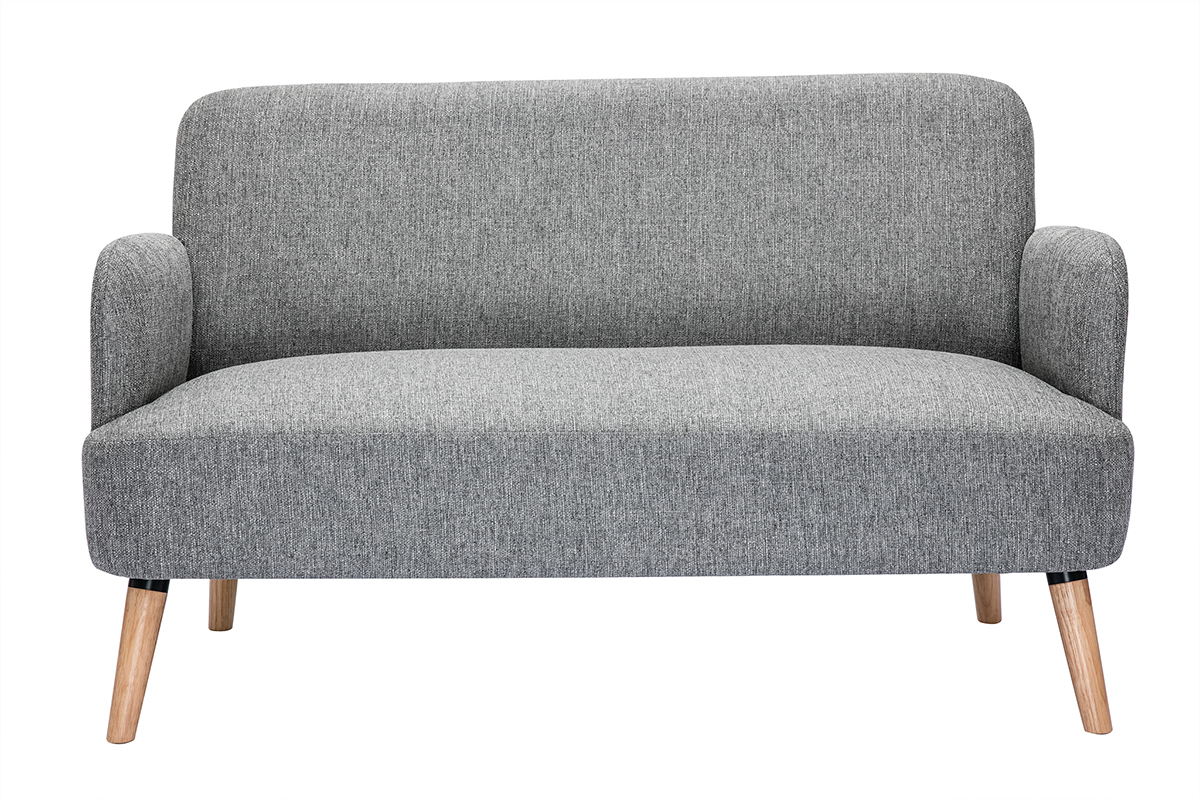 Divano scandinavo 2 posti in tessuto grigio chiaro e legno chiaro ISKO