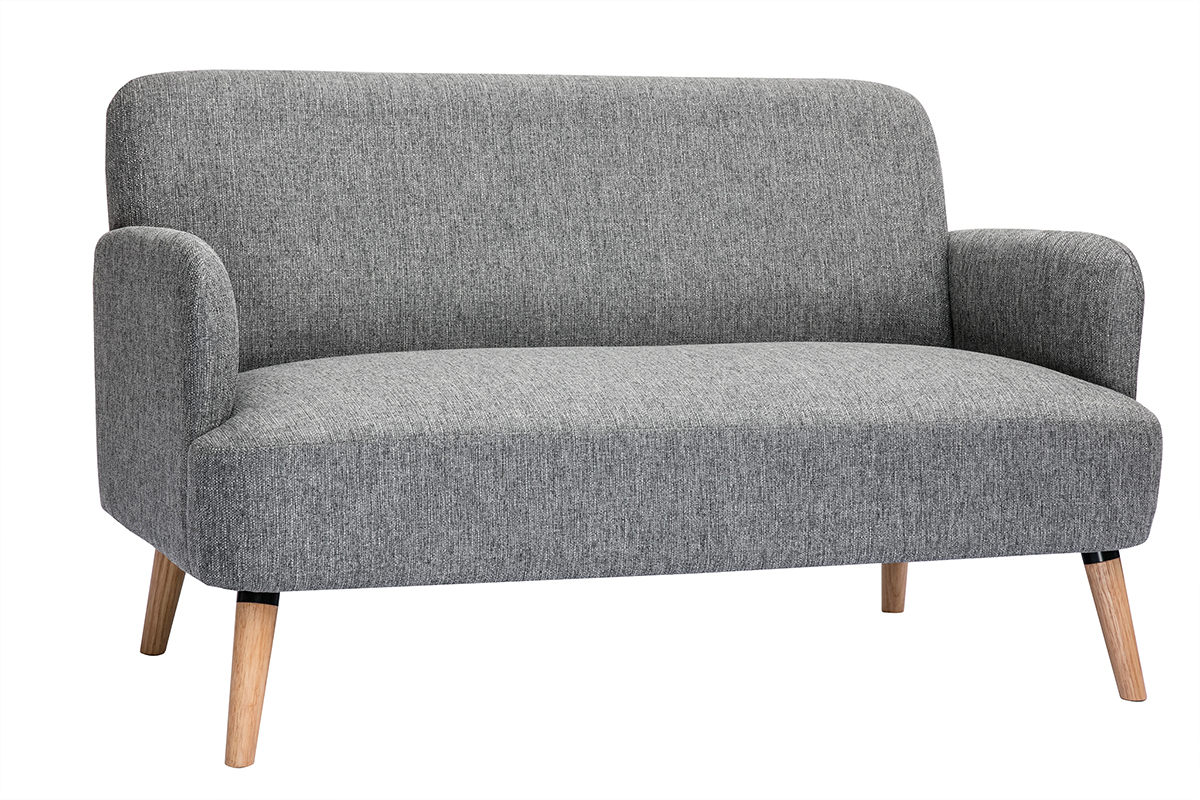 Divano scandinavo 2 posti in tessuto grigio chiaro e legno chiaro ISKO