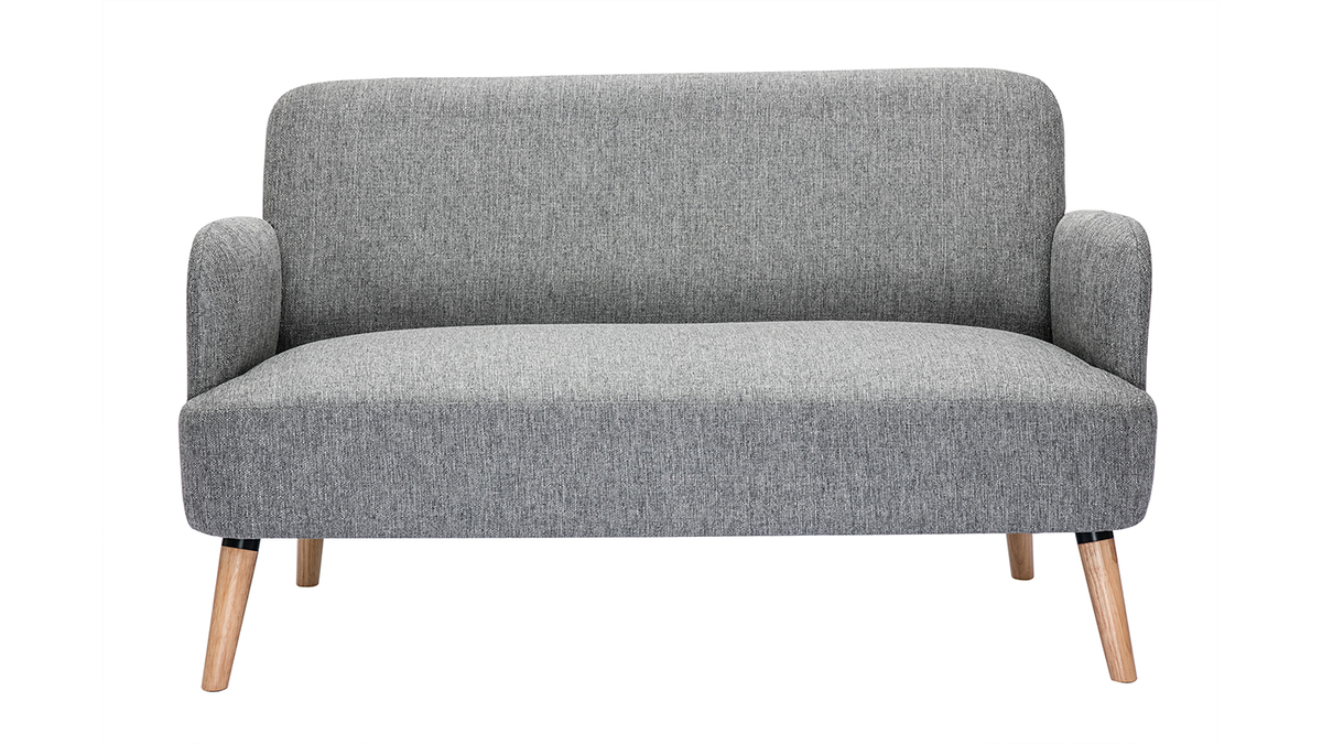 Divano scandinavo 2 posti in tessuto grigio chiaro e legno chiaro ISKO