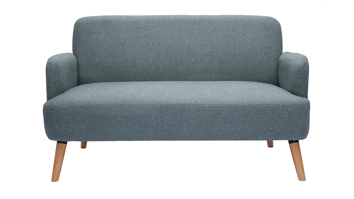 Divano scandinavo 2 posti in tessuto grigio-verde e legno chiaro ISKO