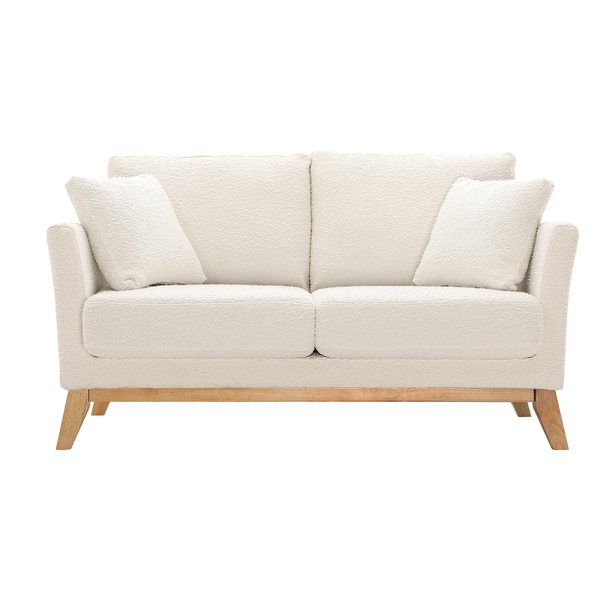 Divano scandinavo 2 posti sfoderabile bianco effetto lana bouclé e base legno OSLO