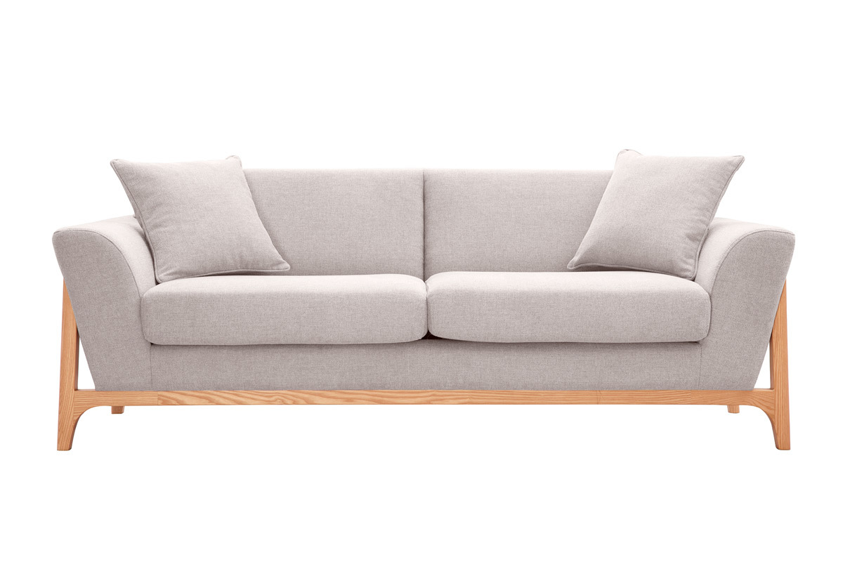 Divano scandinavo 3 posti beige e frassino ASAKO