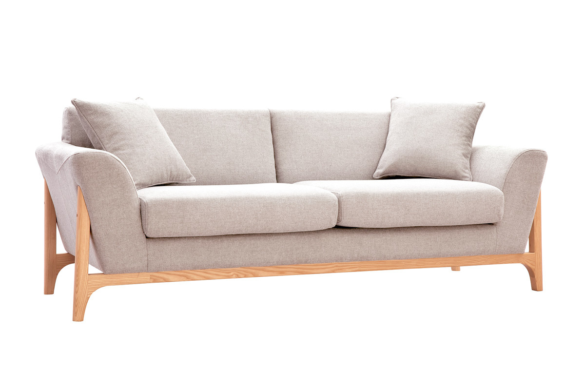 Divano scandinavo 3 posti beige e frassino ASAKO