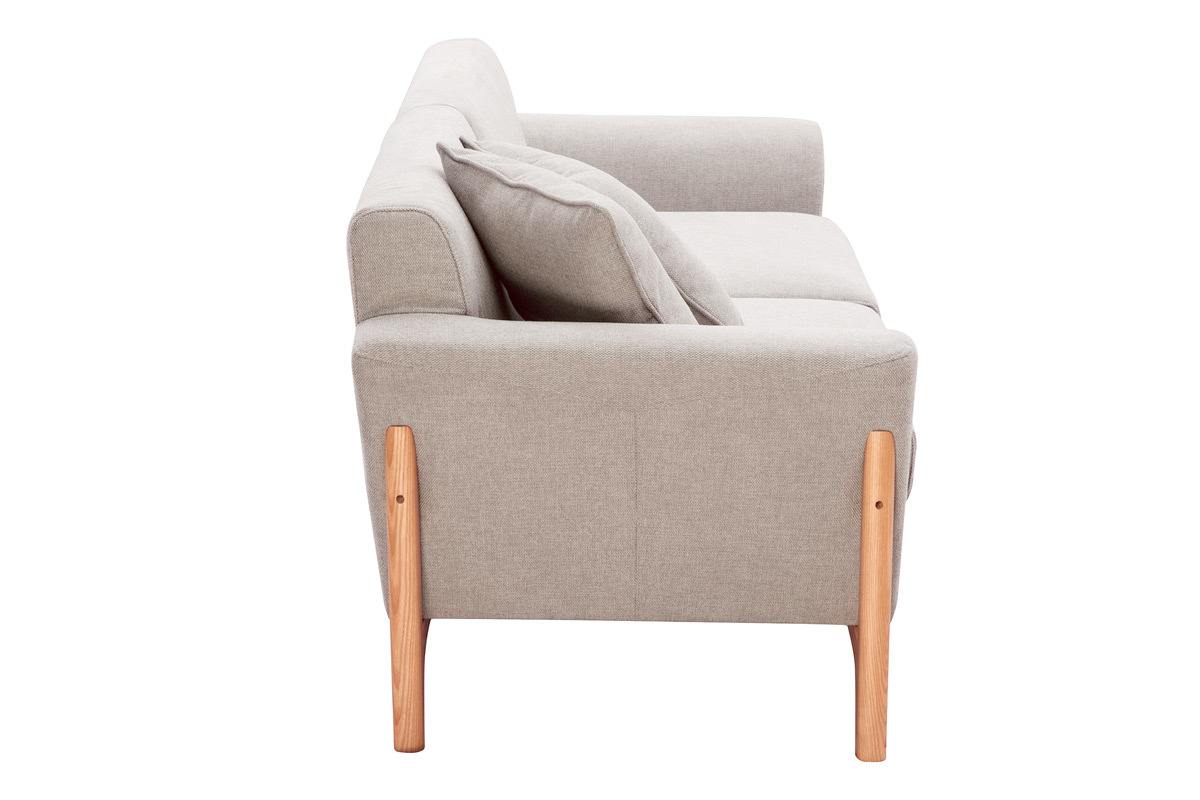 Divano scandinavo 3 posti beige e frassino ASAKO