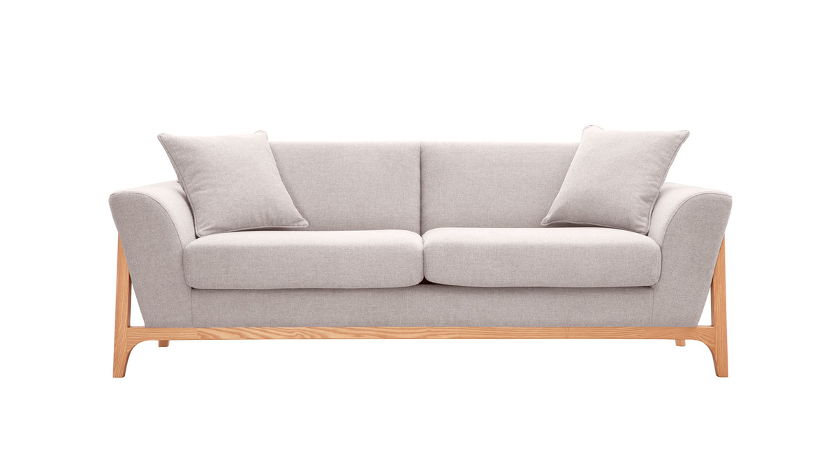 Divano scandinavo 3 posti beige e frassino ASAKO