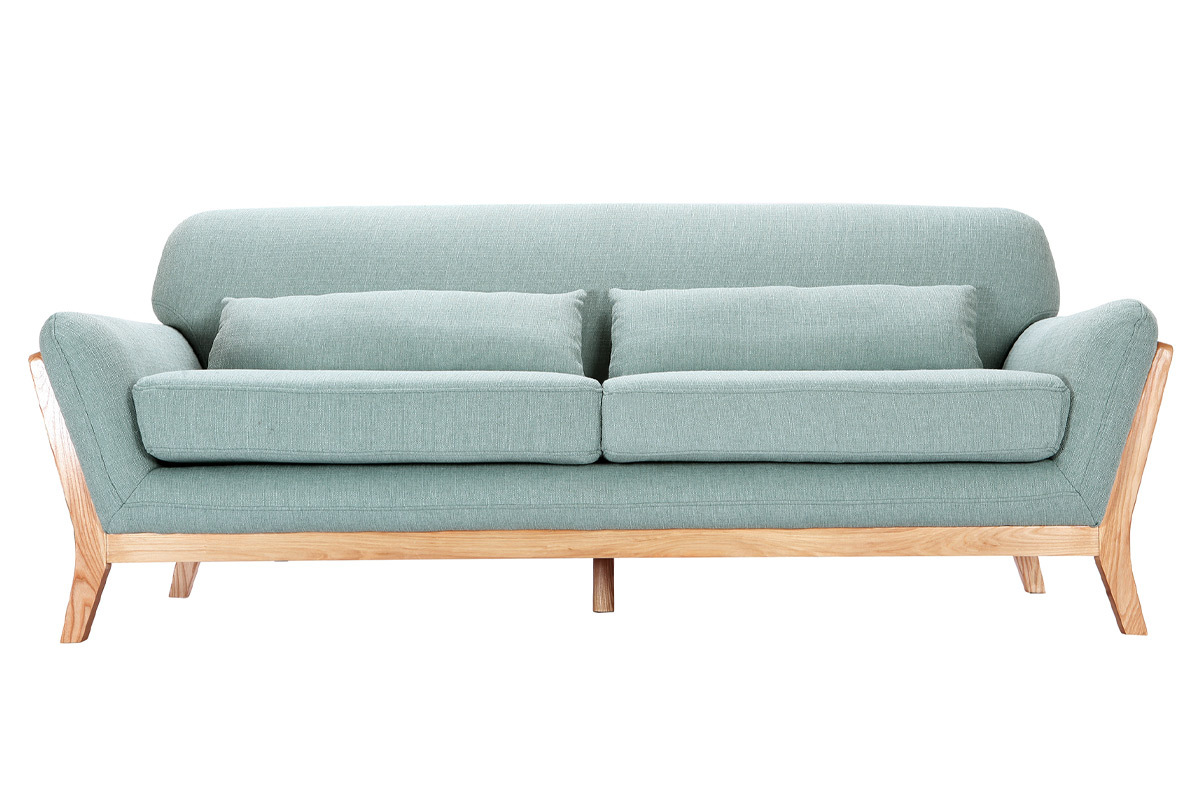 Divano scandinavo 3 posti blu laguna piedi legno YOKO