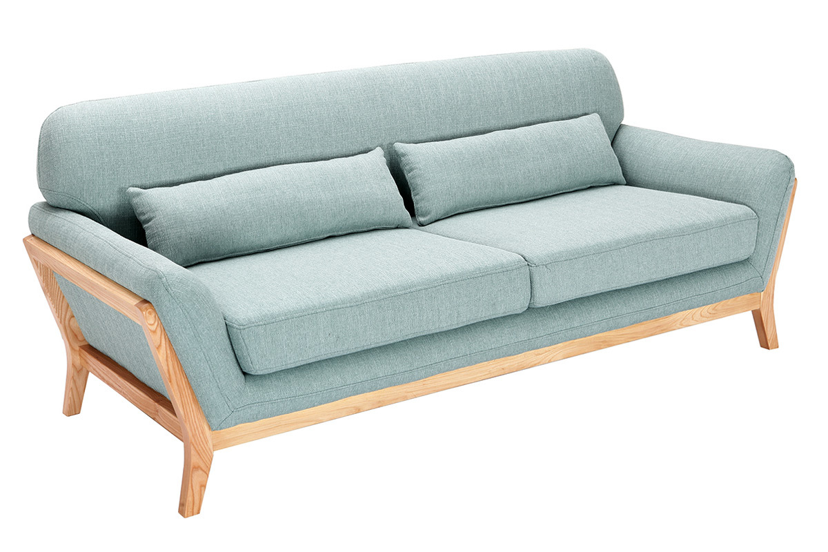 Divano scandinavo 3 posti blu laguna piedi legno YOKO