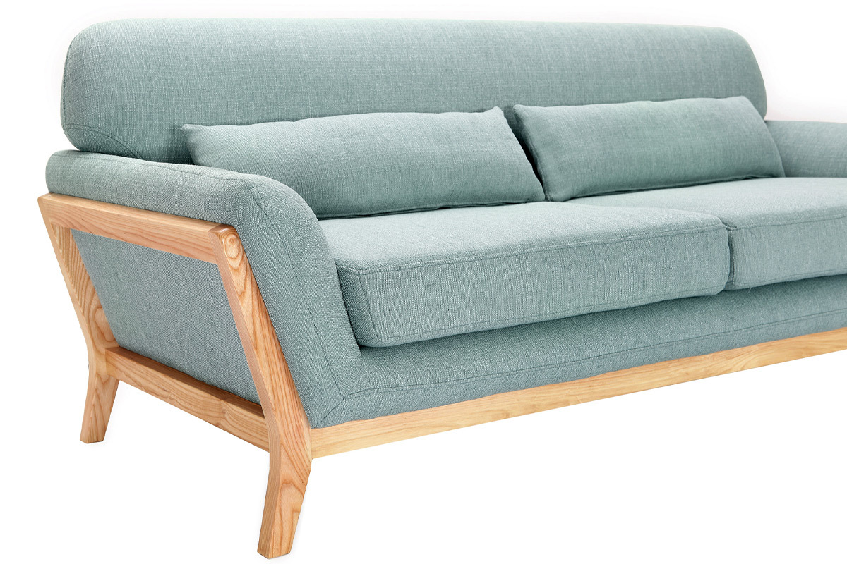 Divano scandinavo 3 posti blu laguna piedi legno YOKO