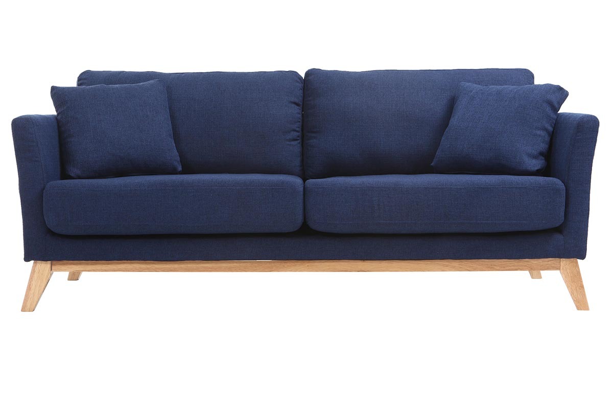 Divano scandinavo 3 posti blu scuro piedi legno OSLO