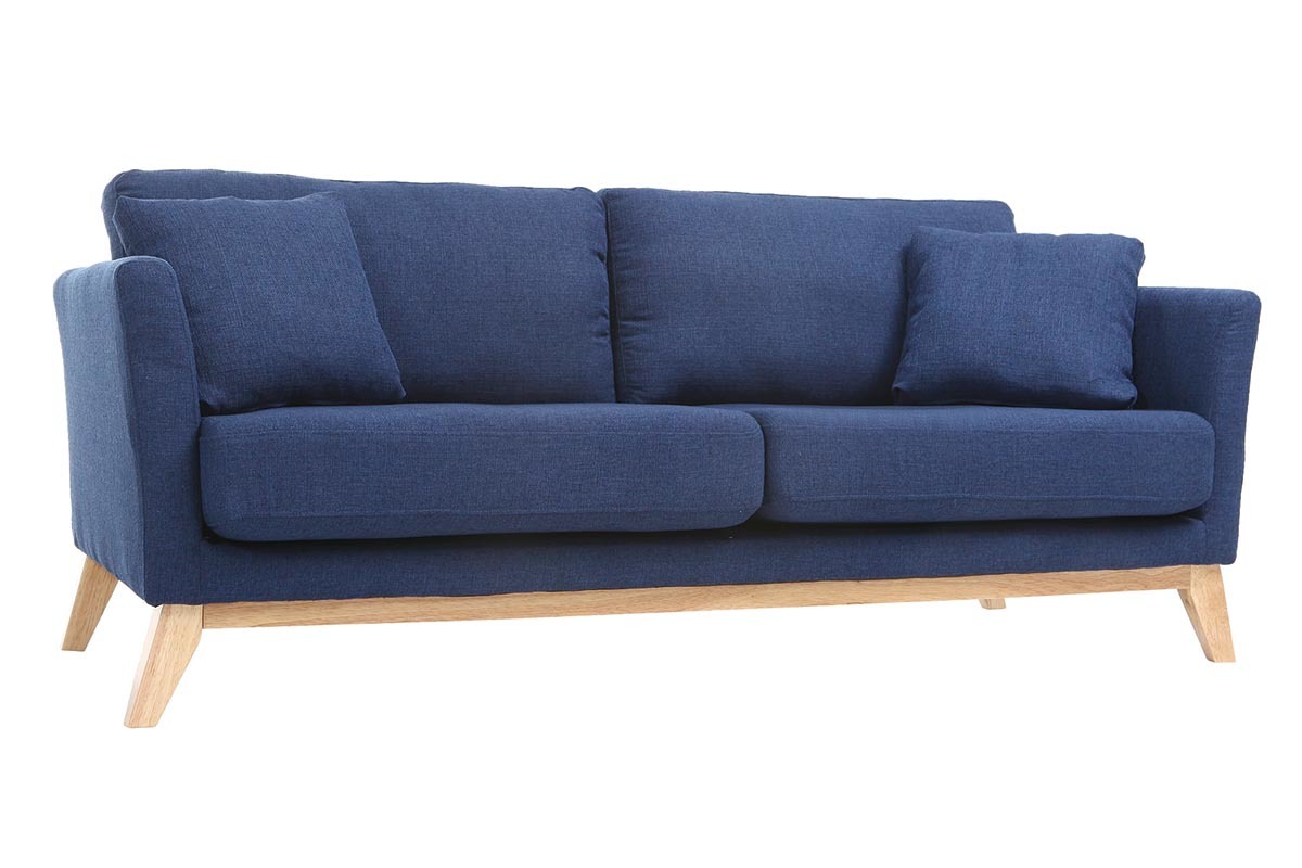 Divano scandinavo 3 posti blu scuro piedi legno OSLO