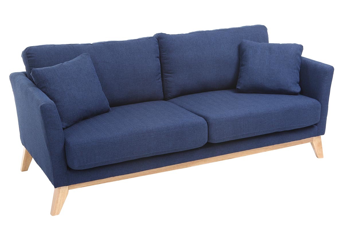 Divano scandinavo 3 posti blu scuro piedi legno OSLO