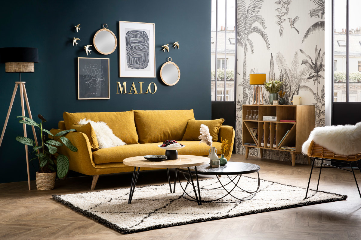 Divano scandinavo 3 posti giallo cumino CREEP