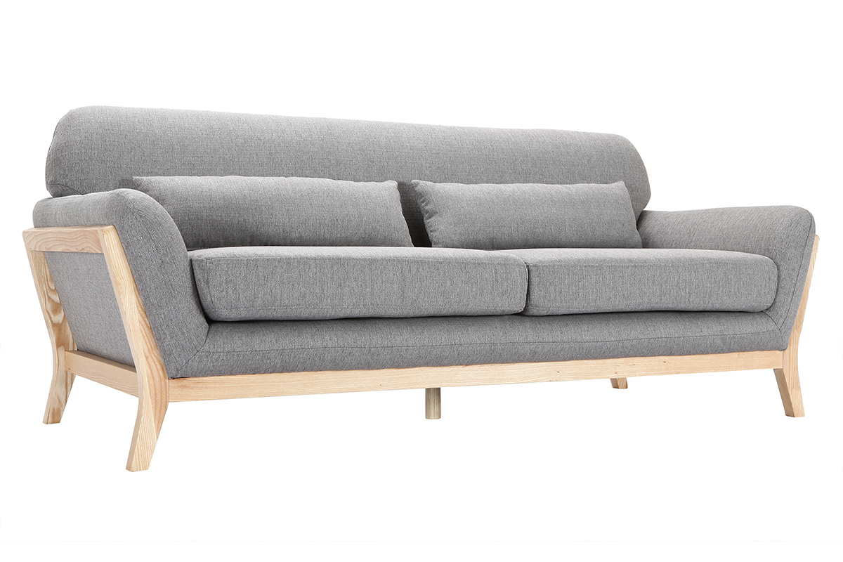 Divano scandinavo 3 posti grigio piedi legno YOKO