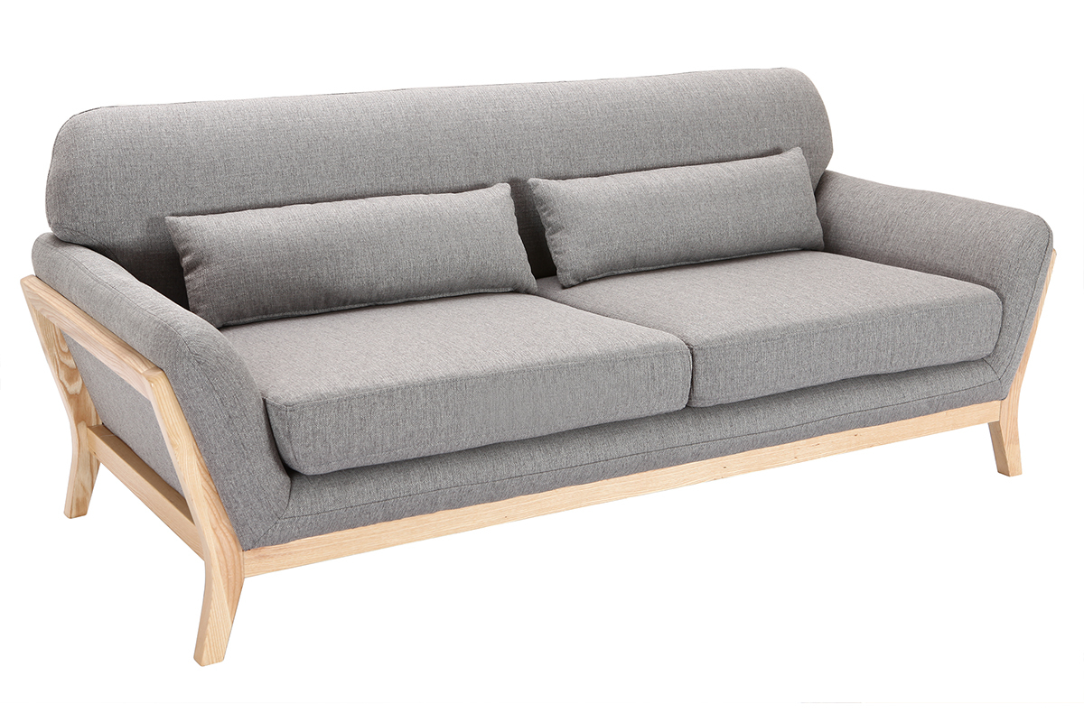 Divano scandinavo 3 posti grigio piedi legno YOKO