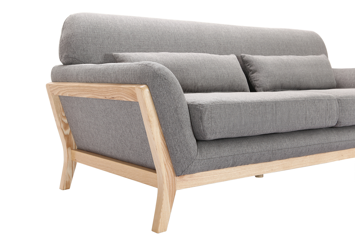 Divano scandinavo 3 posti grigio piedi legno YOKO