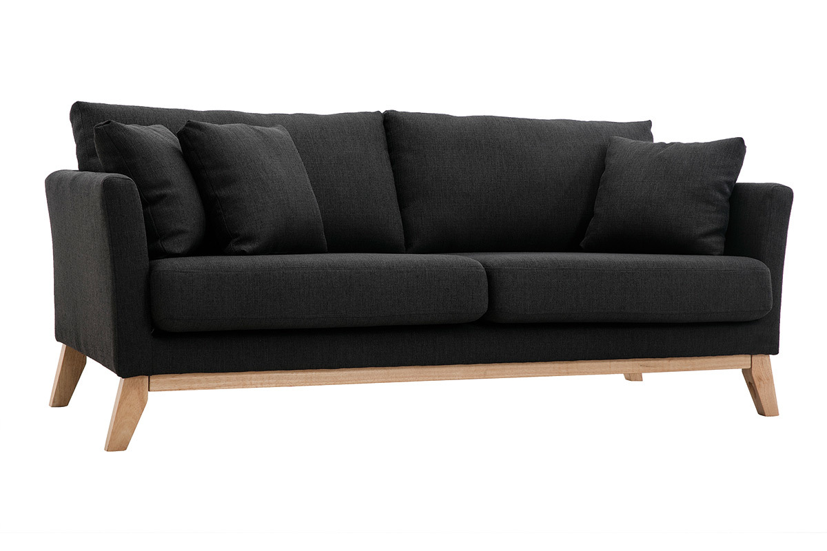 Divano scandinavo 3 posti grigio scuro piedi legno OSLO