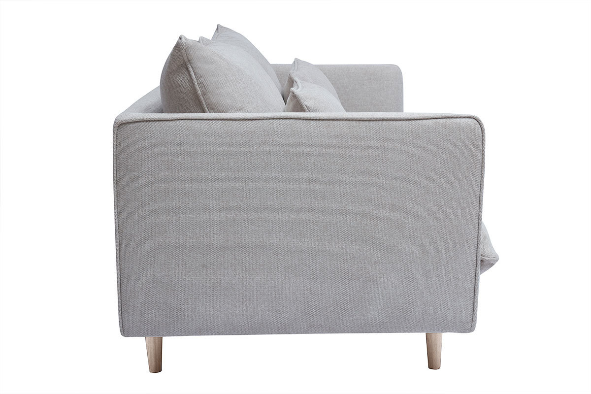 Divano scandinavo 3 posti in tessuto effetto velluto testurizzato beige e legno chiaro CLAYTON