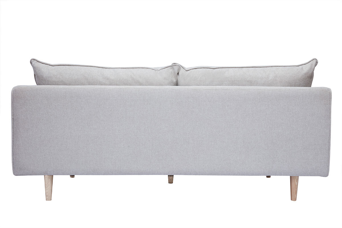 Divano scandinavo 3 posti in tessuto effetto velluto testurizzato beige e legno chiaro CLAYTON