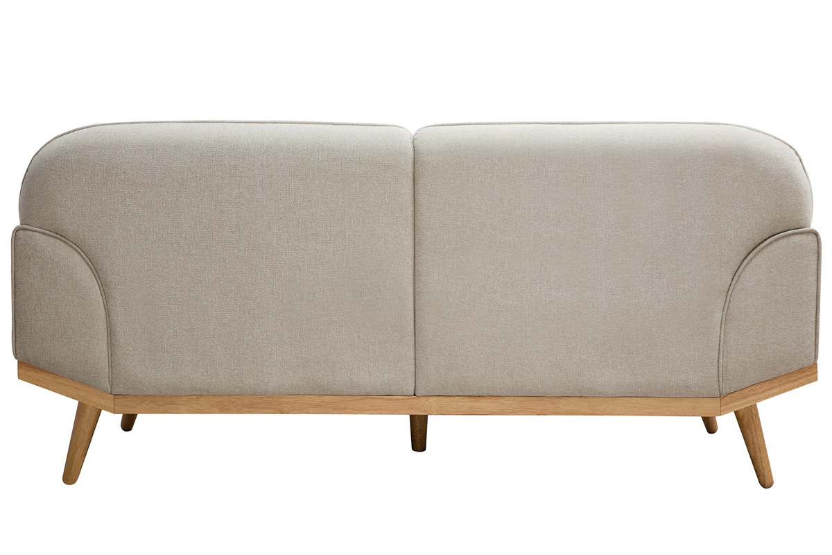 Divano scandinavo 3 posti in tessuto effetto velluto testurizzato beige e legno chiaro FREEMA