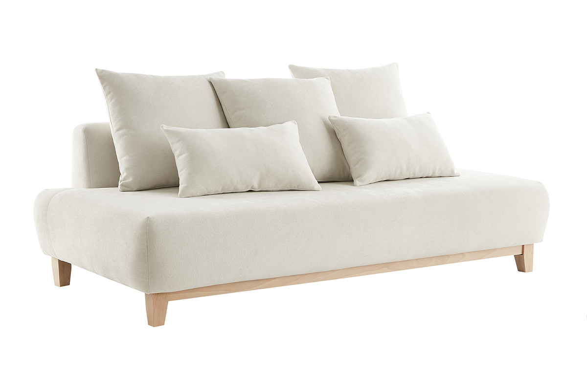 Divano scandinavo 3 posti in tessuto effetto velluto testurizzato beige e legno chiaro L200 cm ODEON