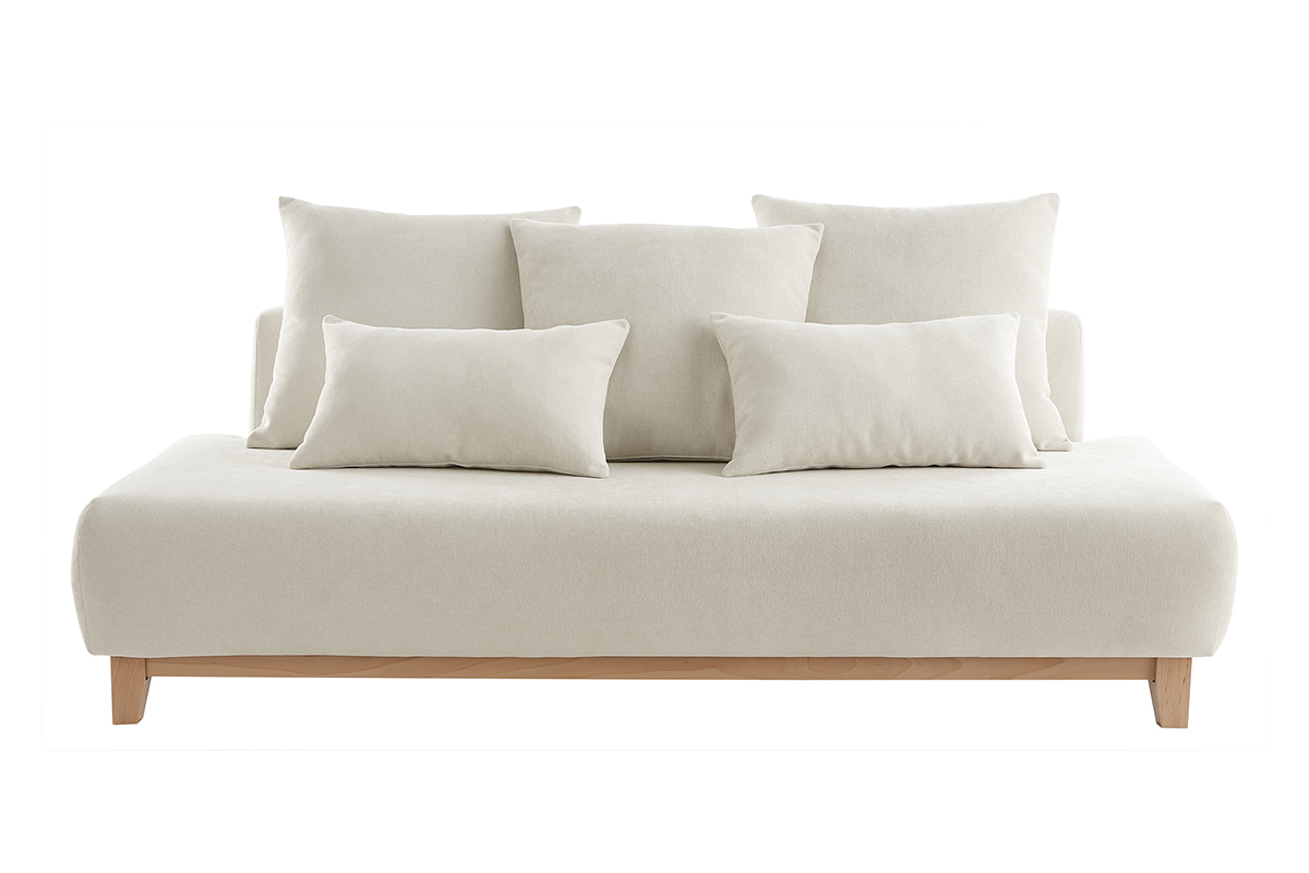 Divano scandinavo 3 posti in tessuto effetto velluto testurizzato beige e legno chiaro L200 cm ODEON