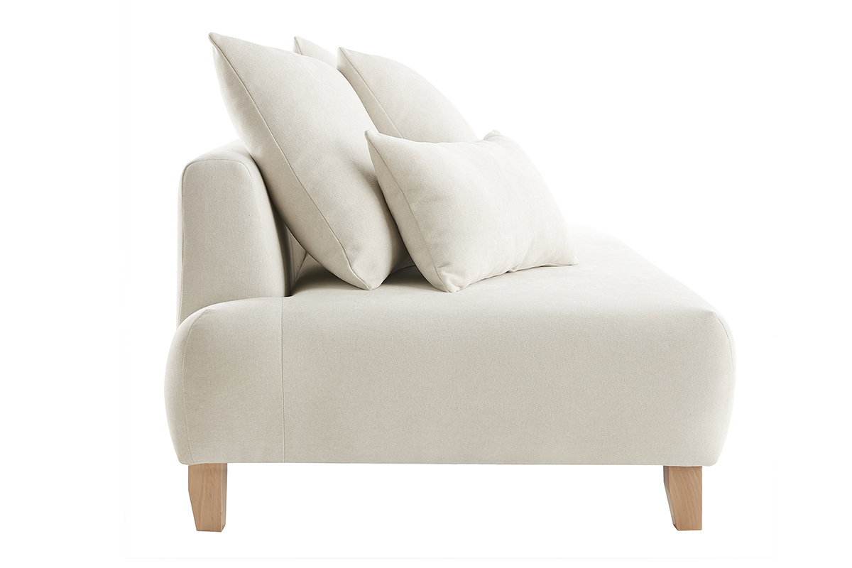 Divano scandinavo 3 posti in tessuto effetto velluto testurizzato beige e legno chiaro L200 cm ODEON