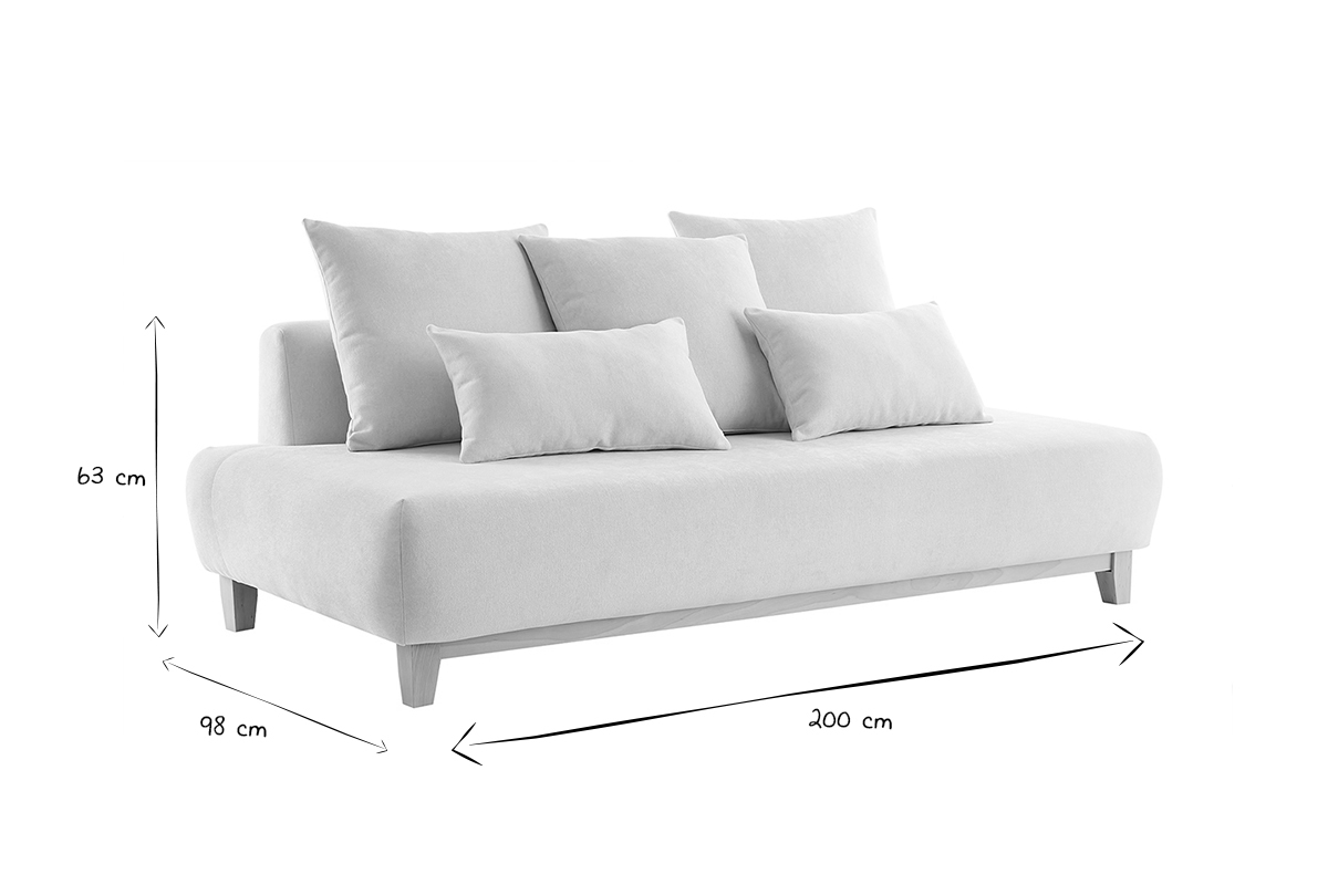 Divano scandinavo 3 posti in tessuto effetto velluto testurizzato beige e legno chiaro L200 cm ODEON