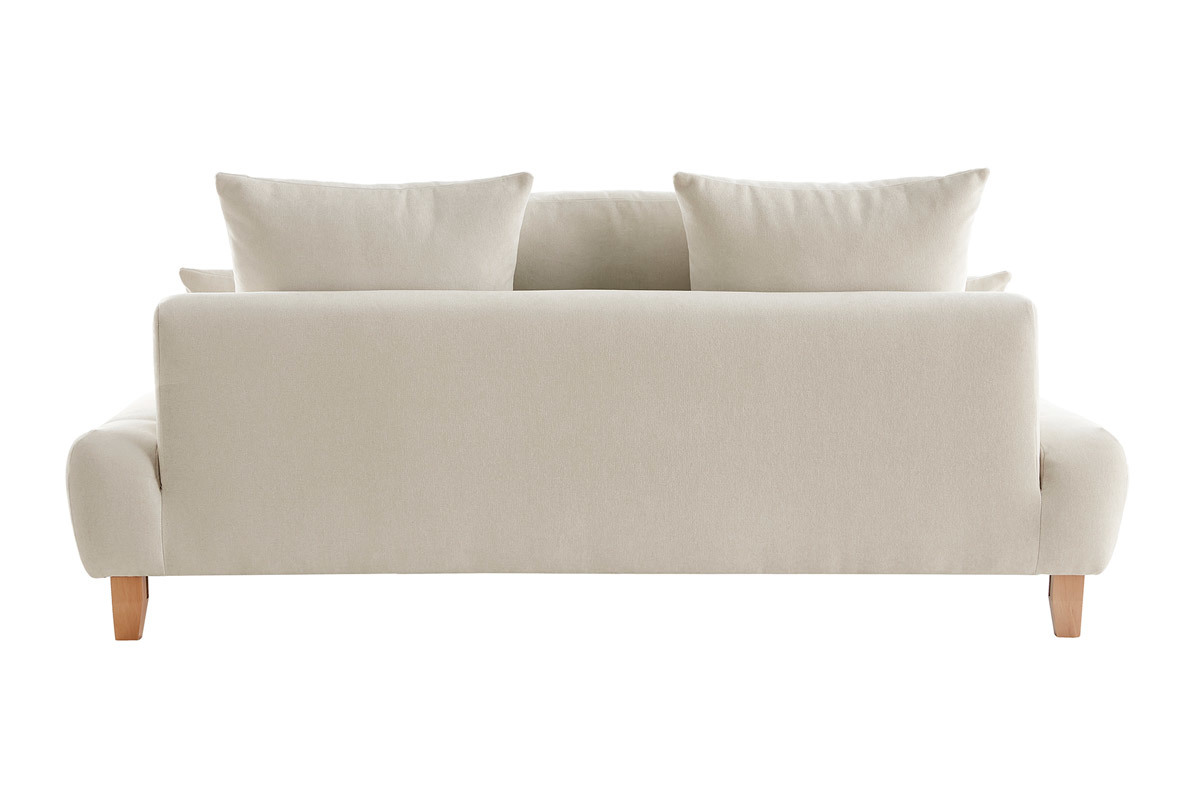 Divano scandinavo 3 posti in tessuto effetto velluto testurizzato beige e legno chiaro L200 cm ODEON