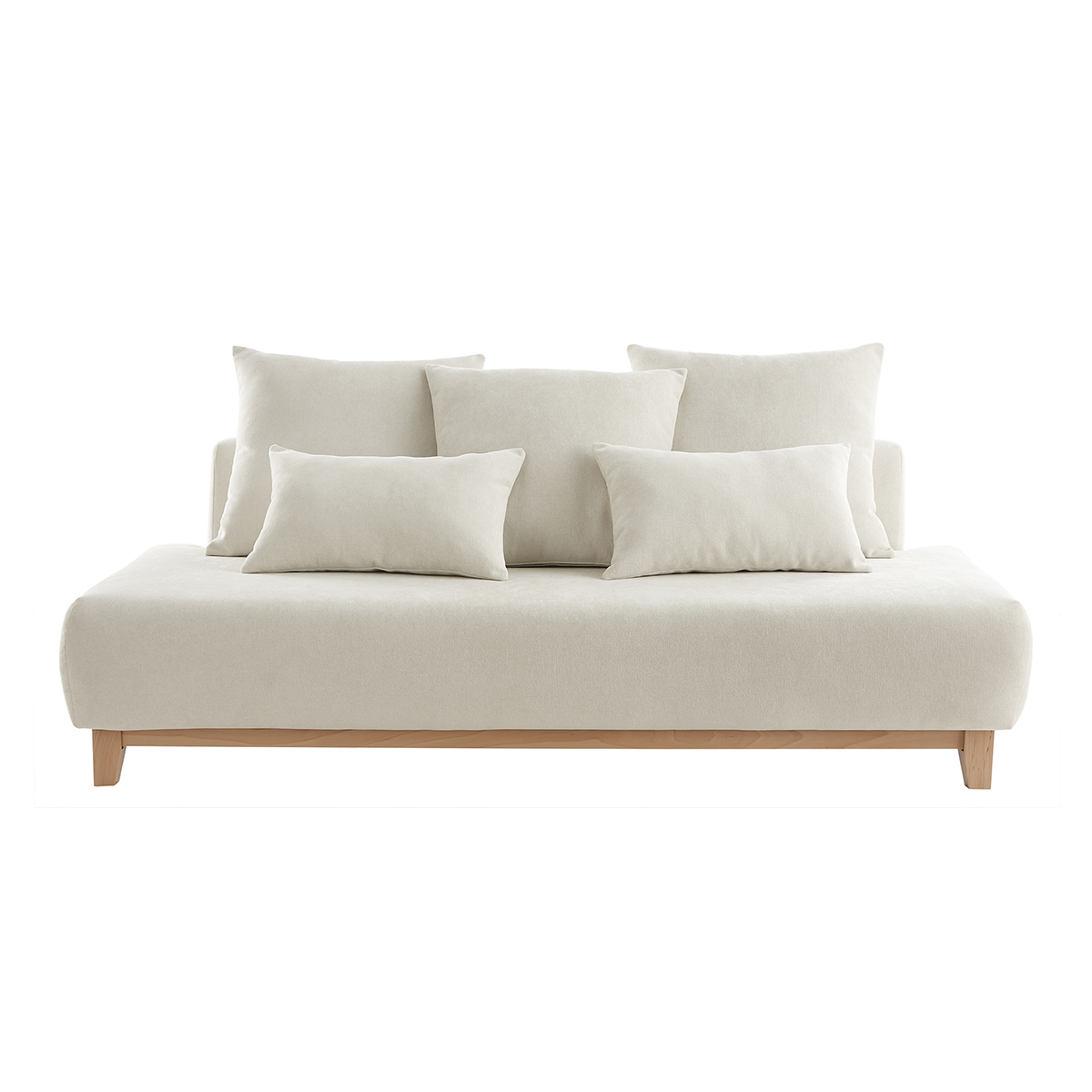 Divano scandinavo 3 posti in tessuto effetto velluto testurizzato beige e legno chiaro L200 cm ODEON