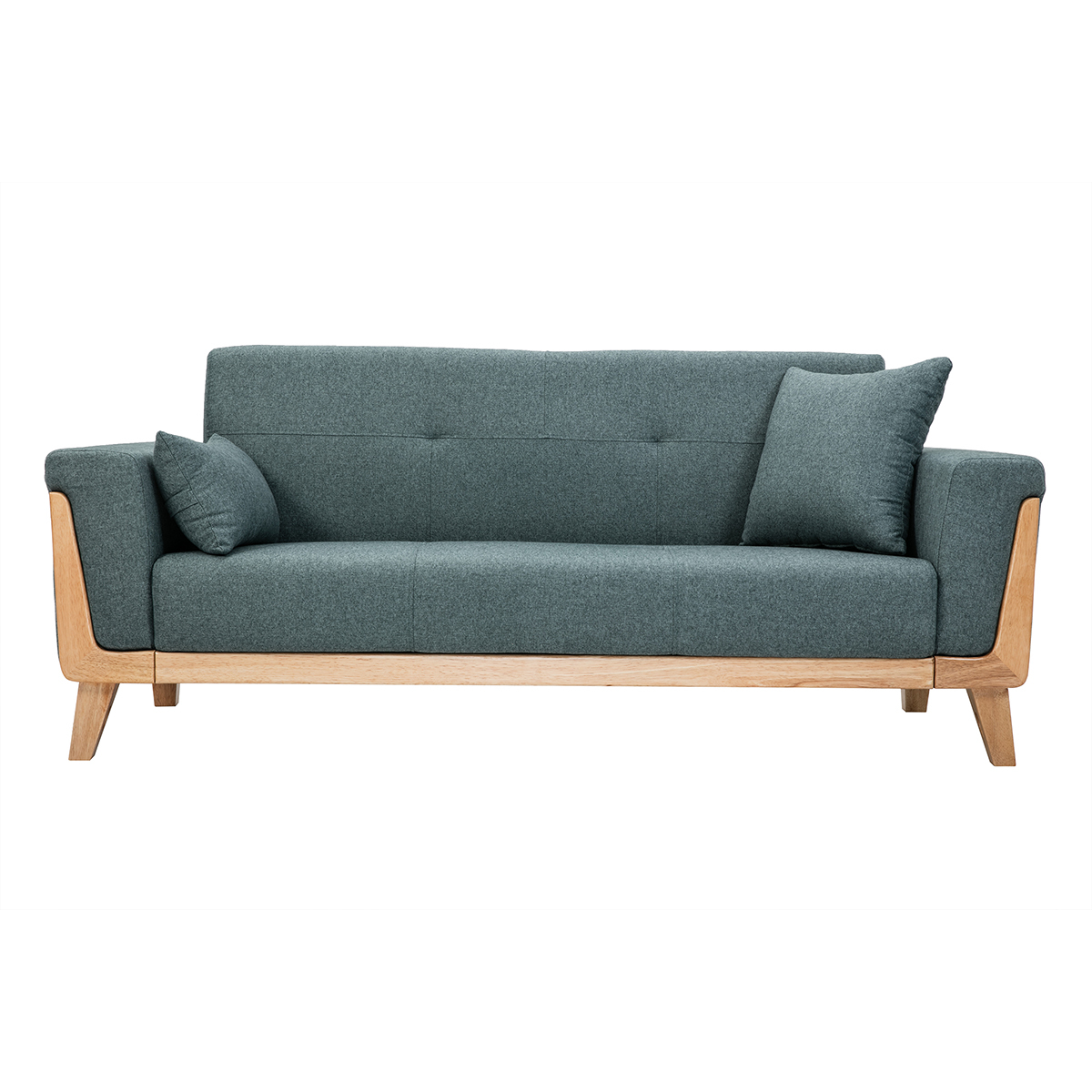 Divano scandinavo 3 posti in tessuto grigio verde e legno chiaro FJORD