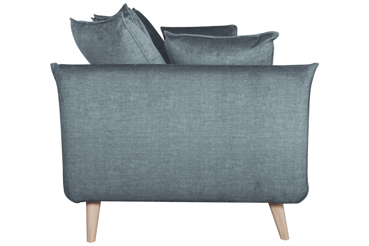 Divano scandinavo 3 posti in tessuto velluto grigio-blu e legno chiaro OLYMPIA